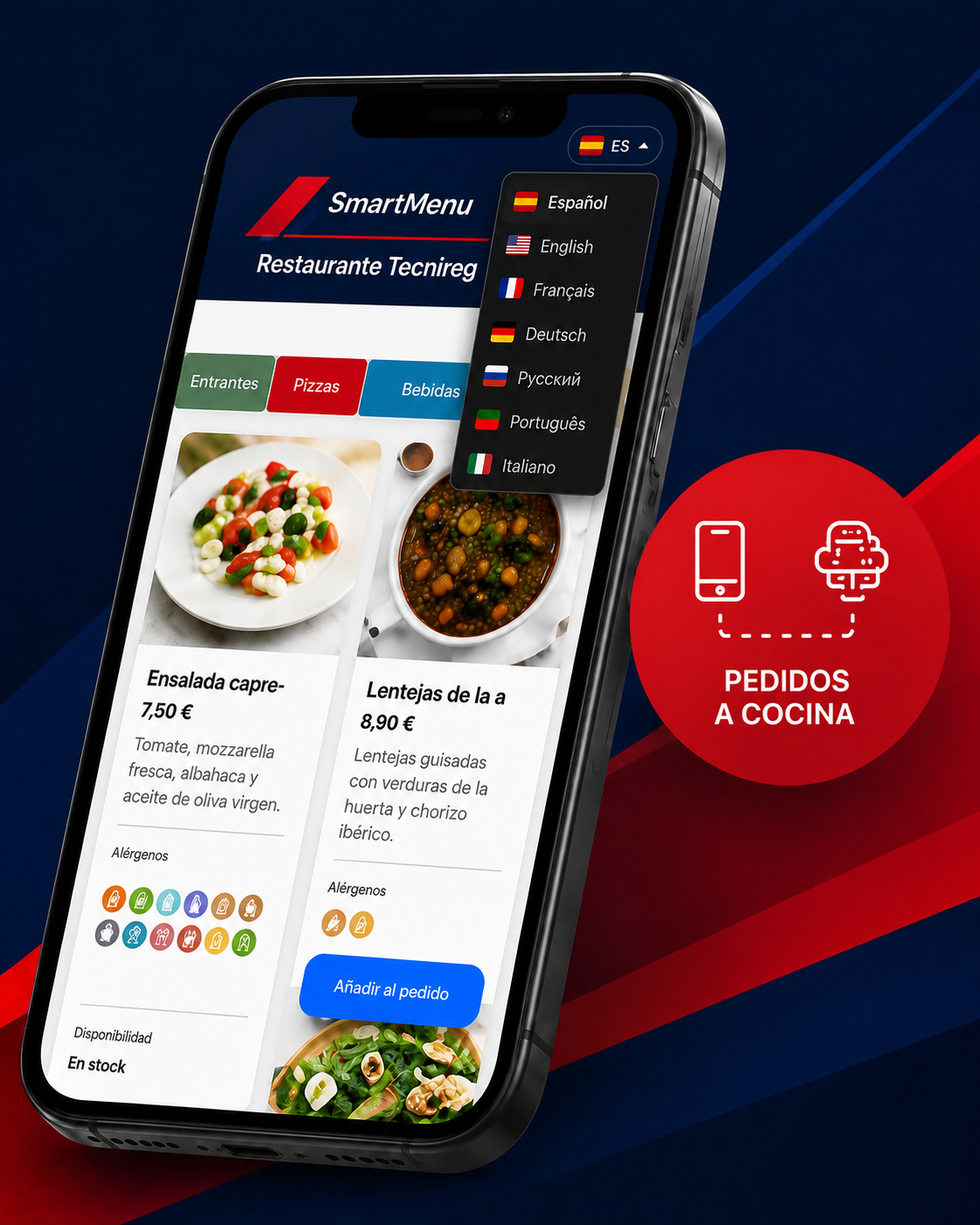Carta digital, pedidos desde la mesa y a domicilio, pagos online y comanderas para camareros, de forma independiente o integrada con TpvReg.